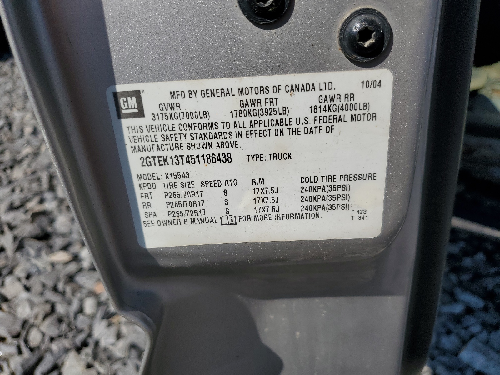 2GTEK13T451186438 2005 GMC New Sierra K1500