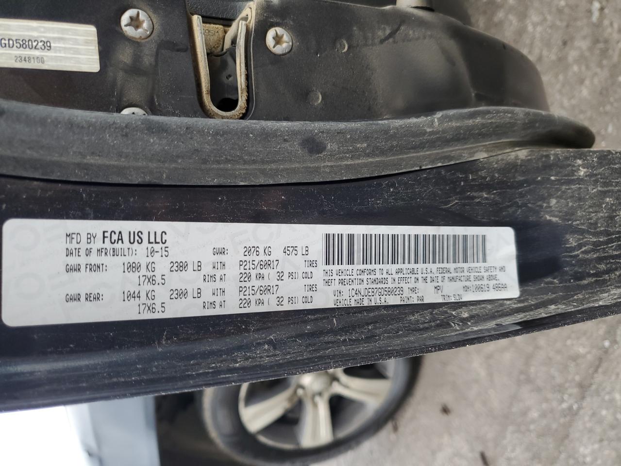 2016 Jeep Compass Latitude VIN: 1C4NJDEB7GD580239 Lot: 61324664