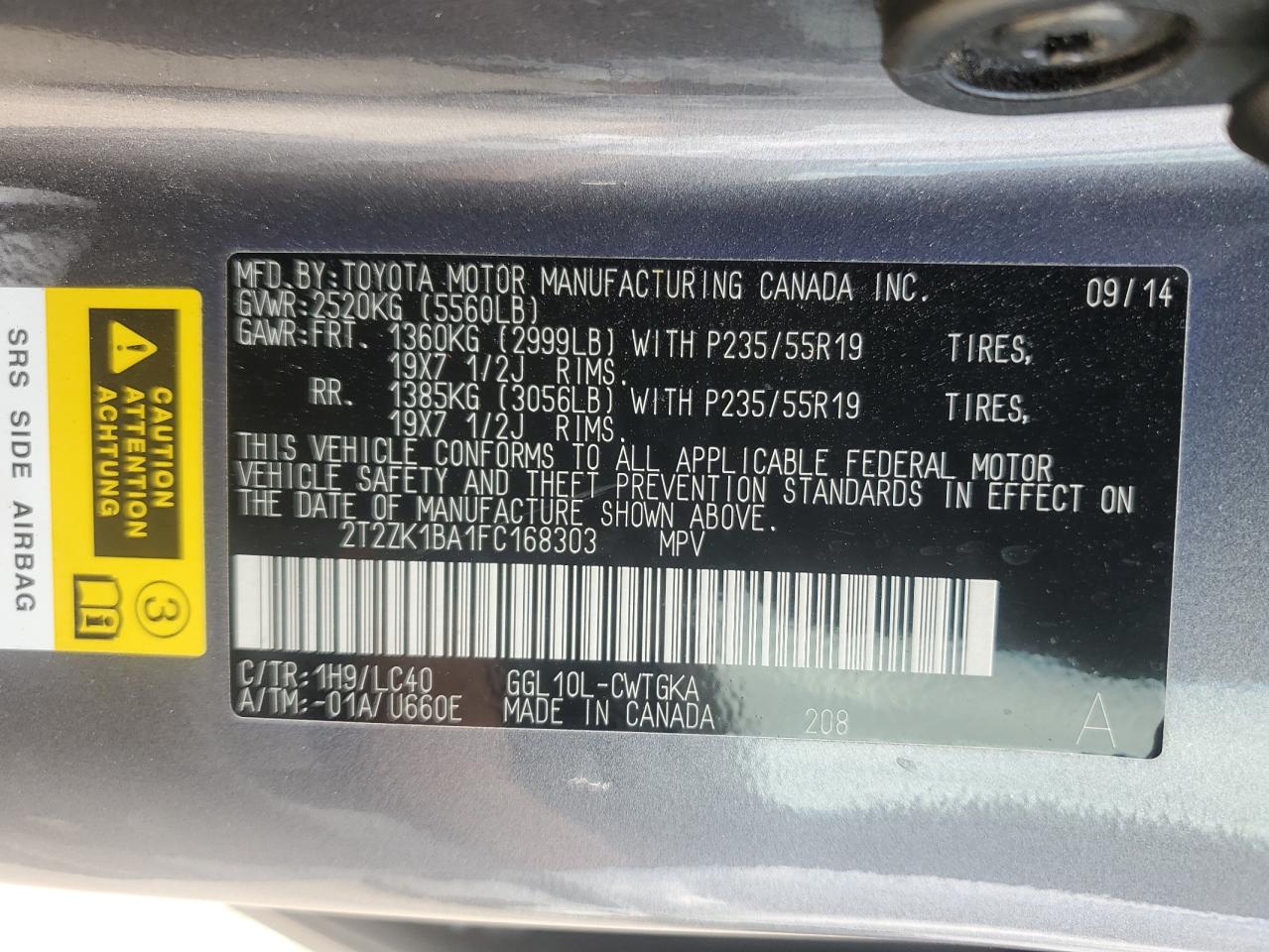 2T2ZK1BA1FC168303 2015 LEXUS RX - Image 14