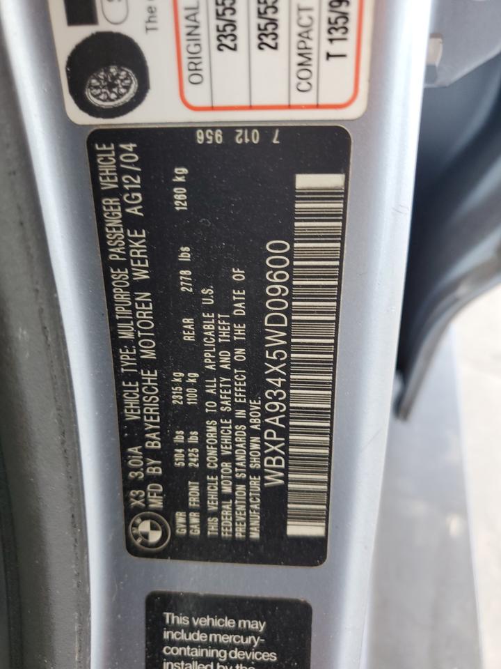 2005 BMW X3 3.0I VIN: WBXPA934X5WD09600 Lot: 58461054