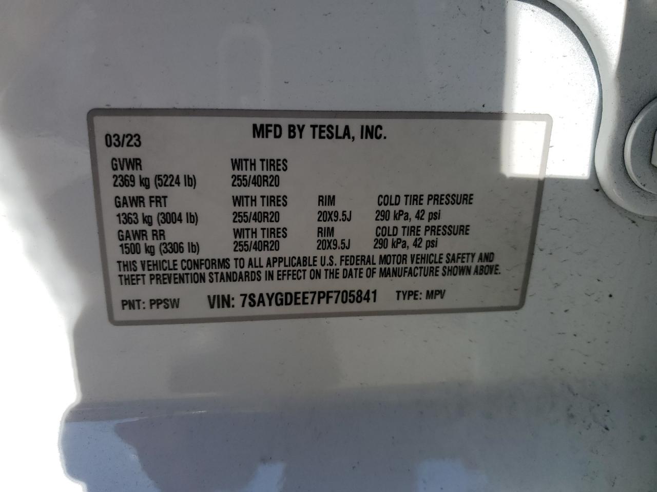 2023 Tesla Model Y VIN: 7SAYGDEE7PF705841 Lot: 61247984