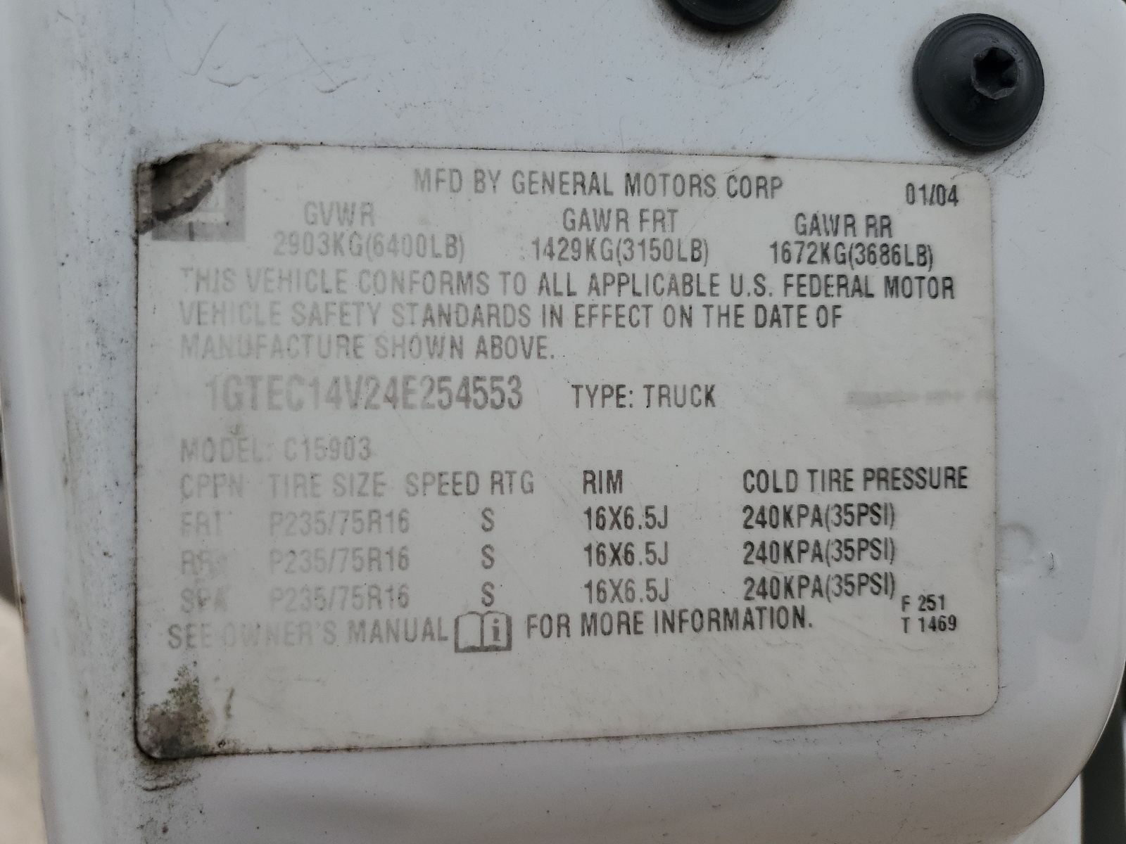 1GTEC14V24E254553 2004 GMC New Sierra C1500