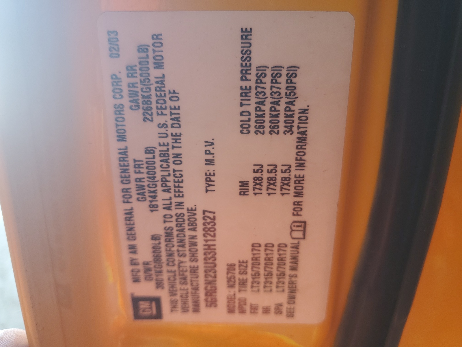 5GRGN23U33H128327 2003 Hummer H2