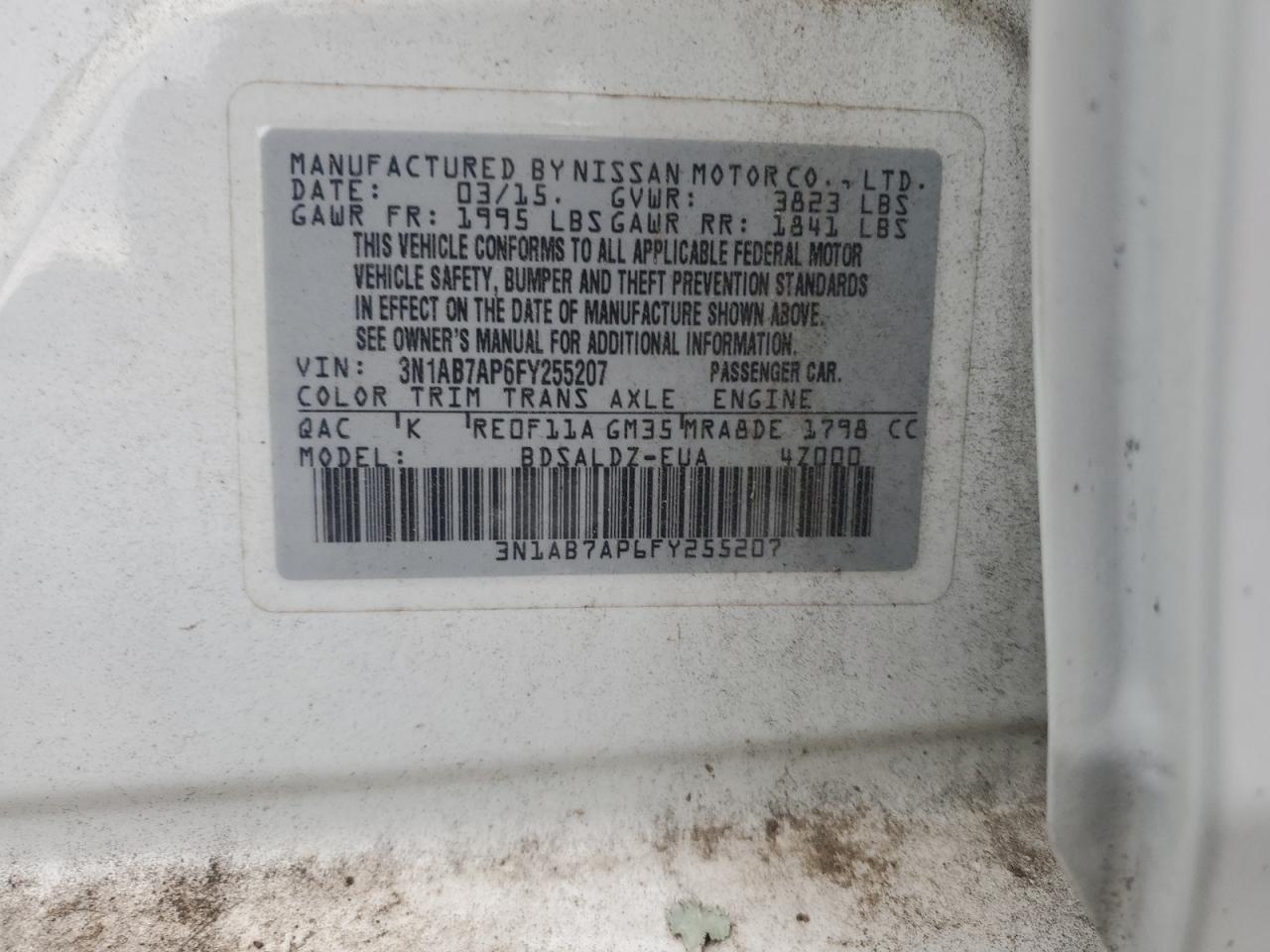 3N1AB7AP6FY255207 2015 Nissan Sentra S