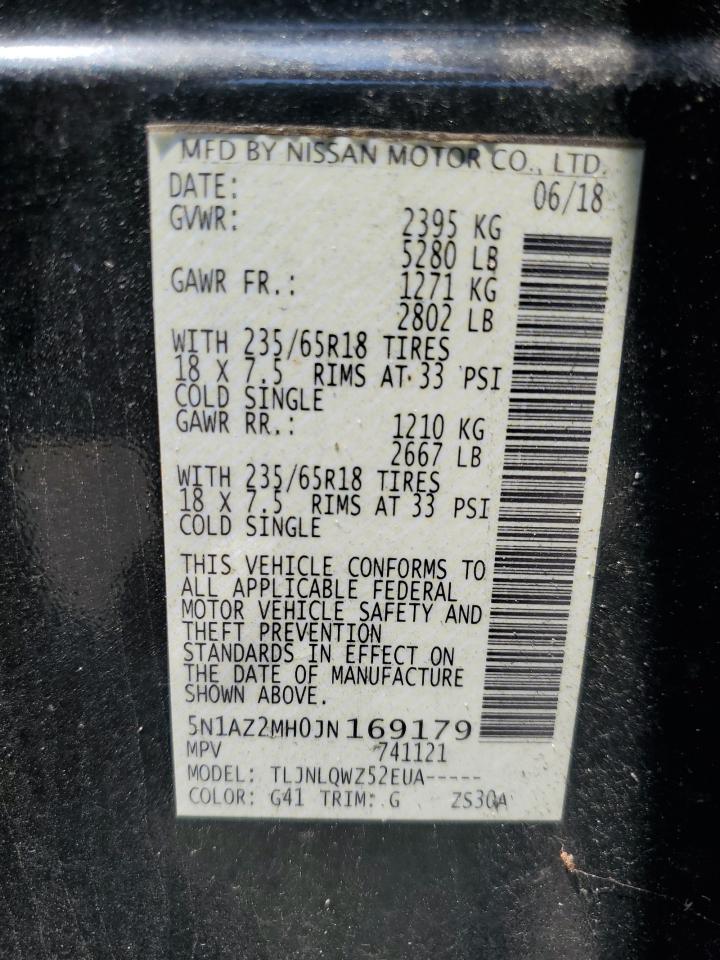 2018 Nissan Murano S VIN: 5N1AZ2MH0JN169179 Lot: 60911904