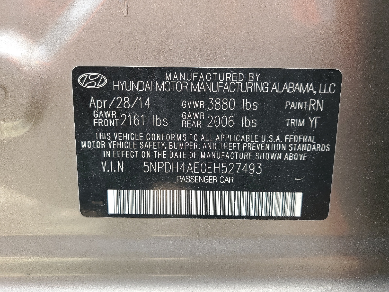 5NPDH4AE0EH527493 2014 Hyundai Elantra Se