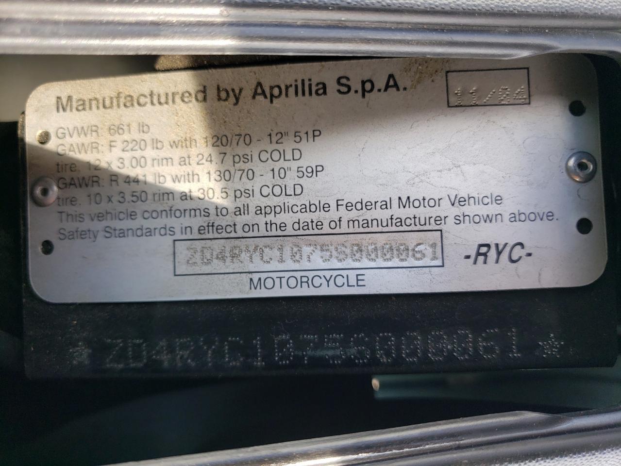 2005 Aprilia Mojito 150 Custom VIN: ZD4RYC1075S000061 Lot: 61745544