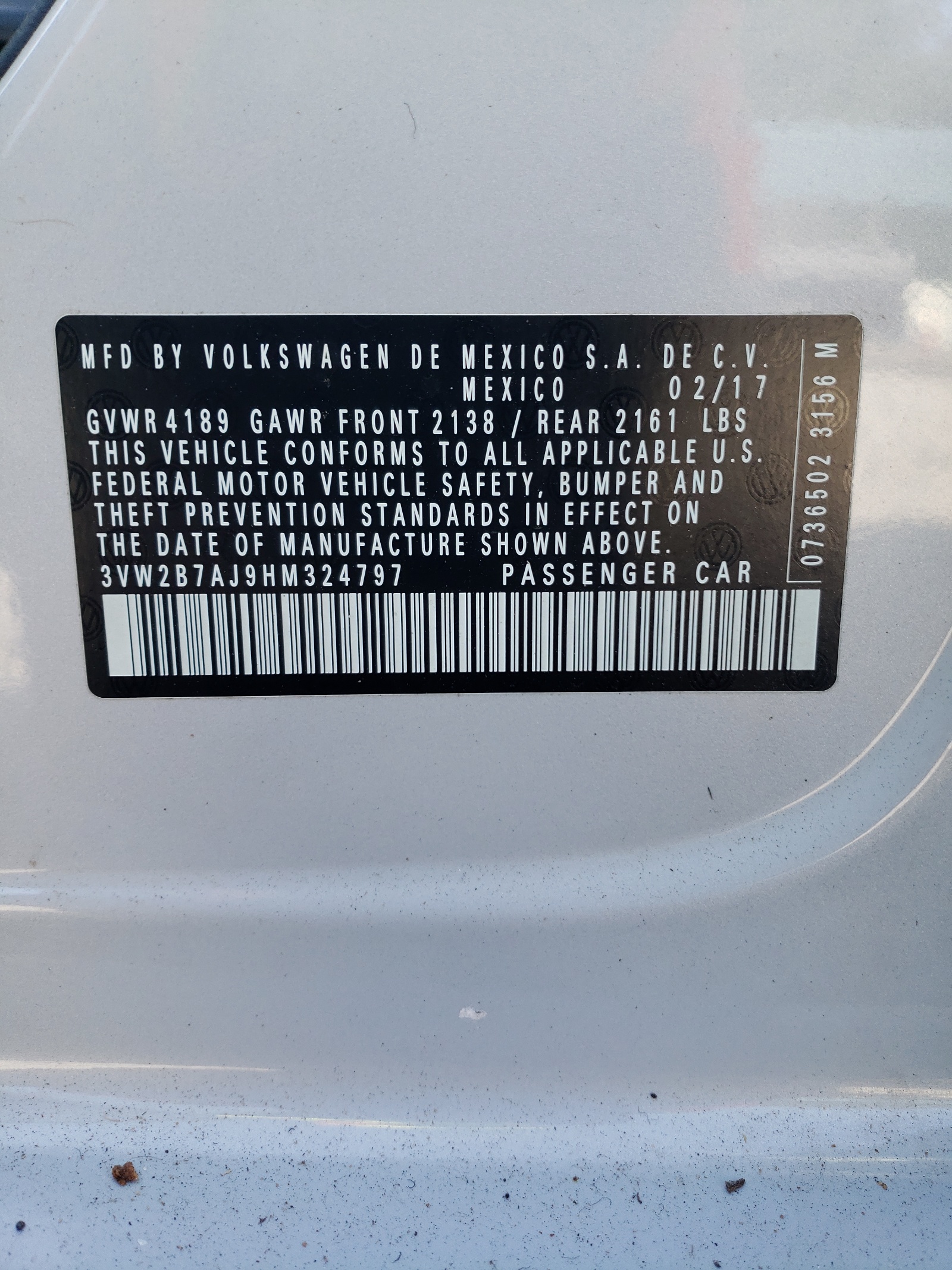 3VW2B7AJ9HM324797 2017 Volkswagen Jetta S