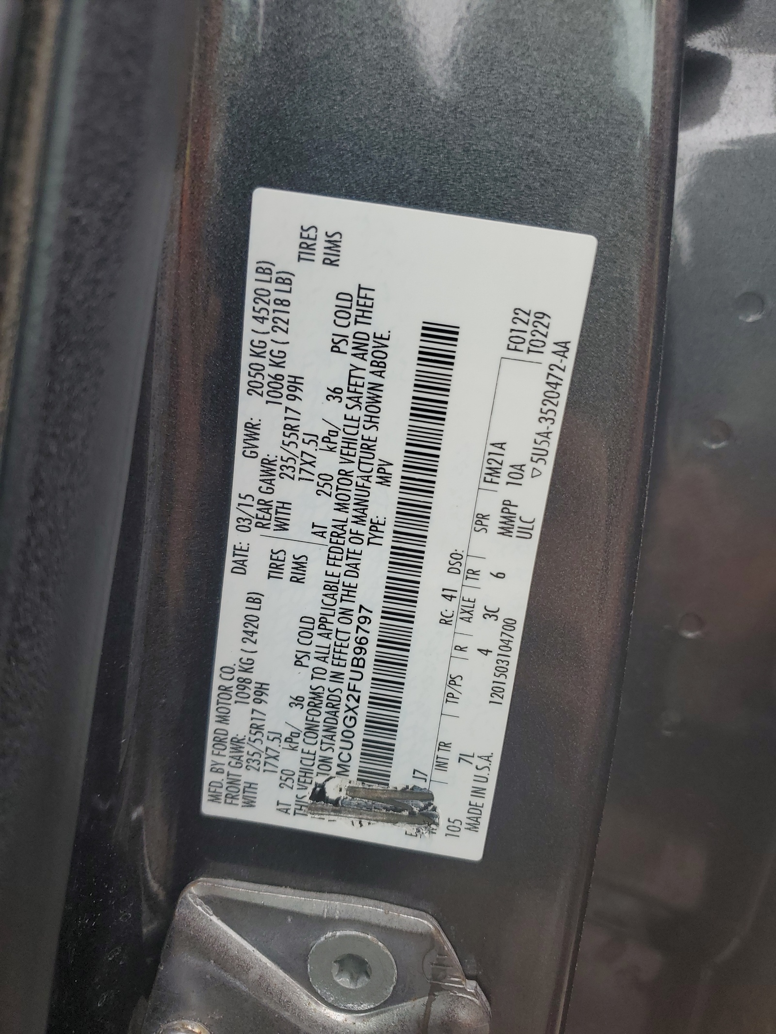 1FMCU0GX2FUB96797 2015 Ford Escape Se