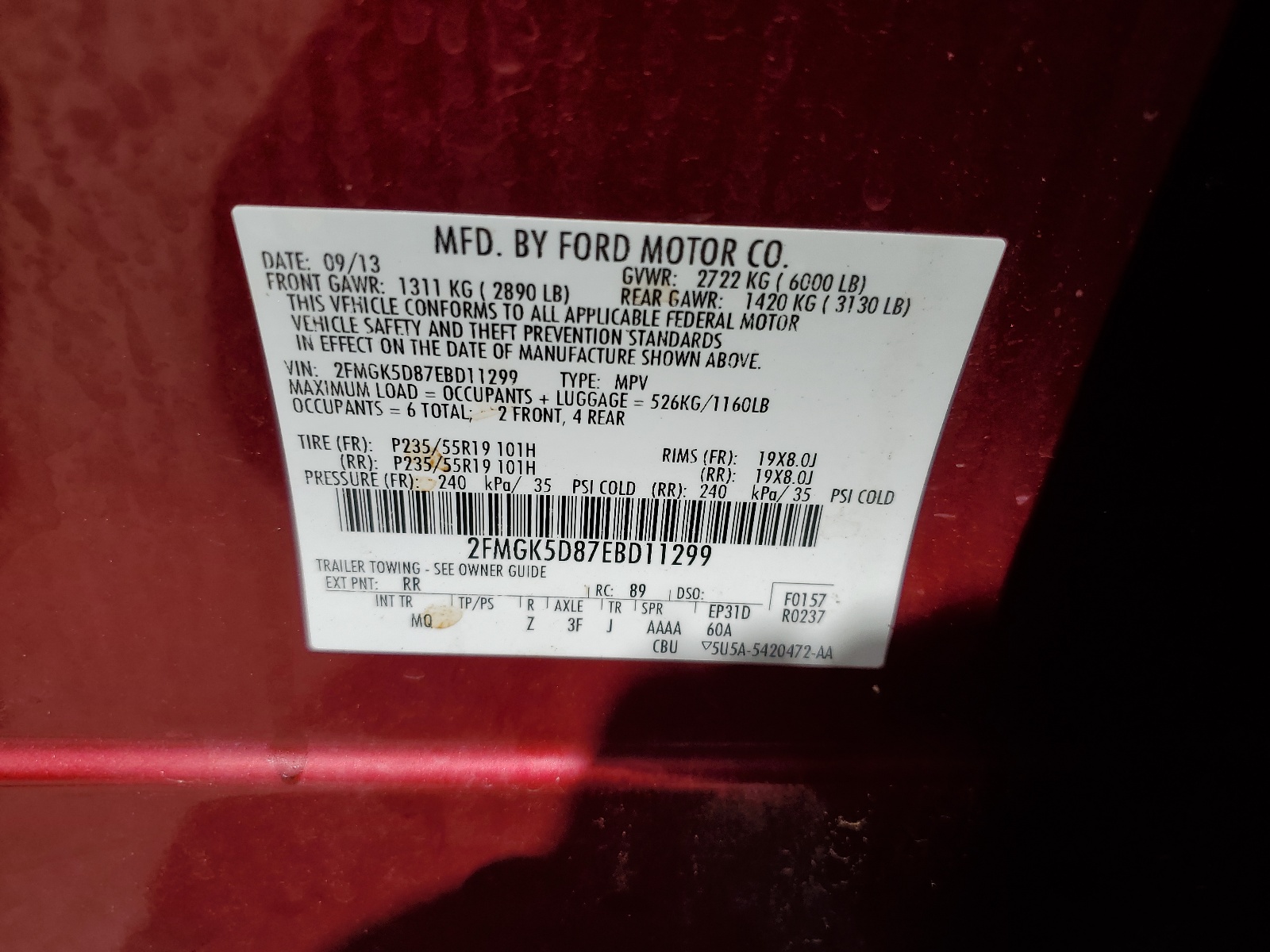 2FMGK5D87EBD11299 2014 Ford Flex Limited