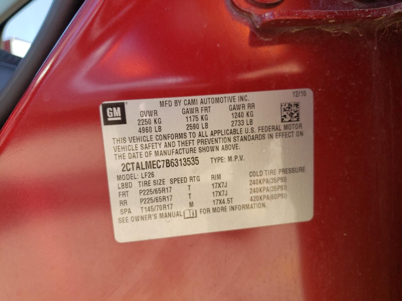 2011 GMC Terrain Sle VIN: 2CTALMEC7B6313535 Lot: 63299644