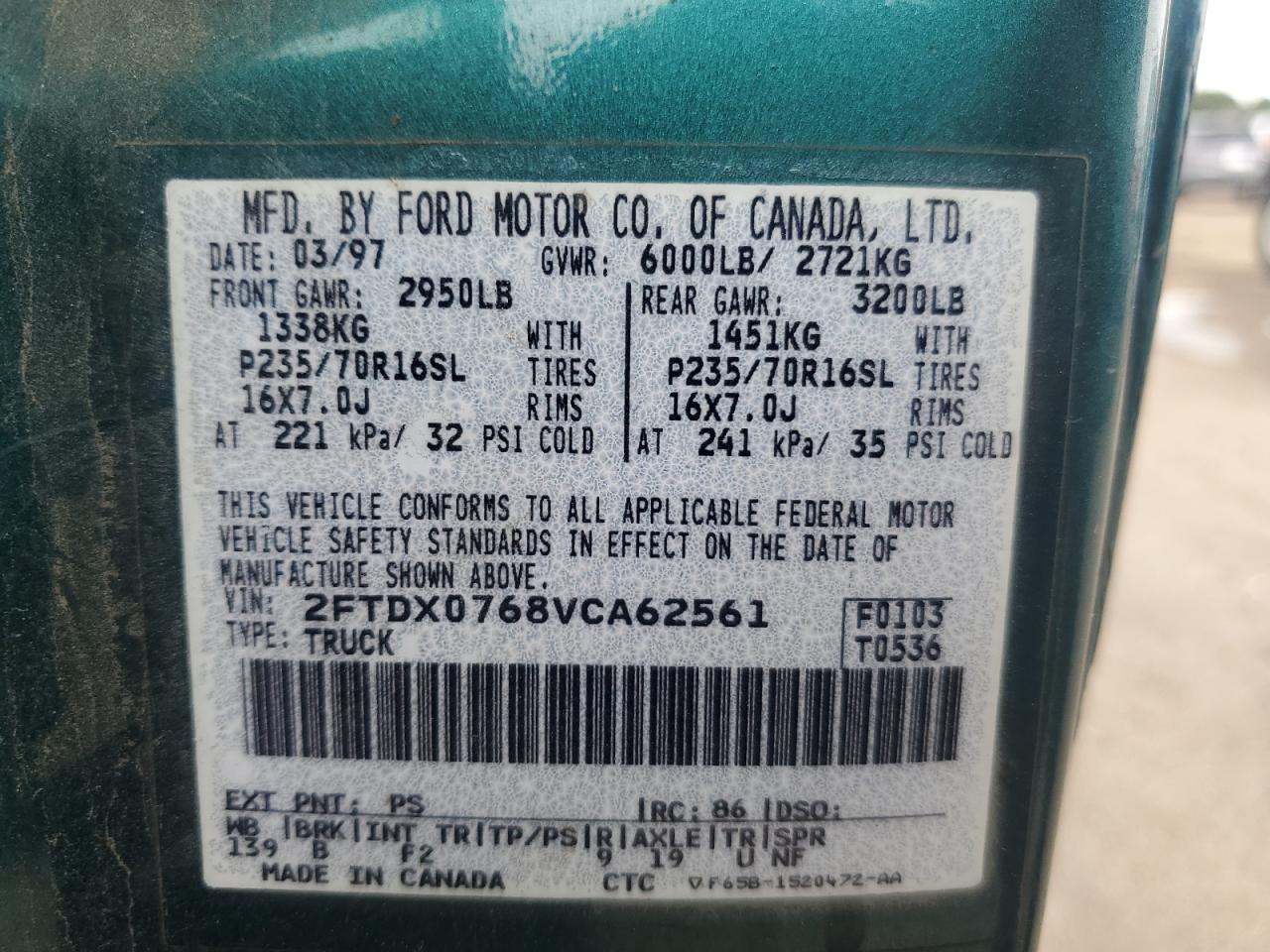 2FTDX0768VCA62561 1997 Ford F150