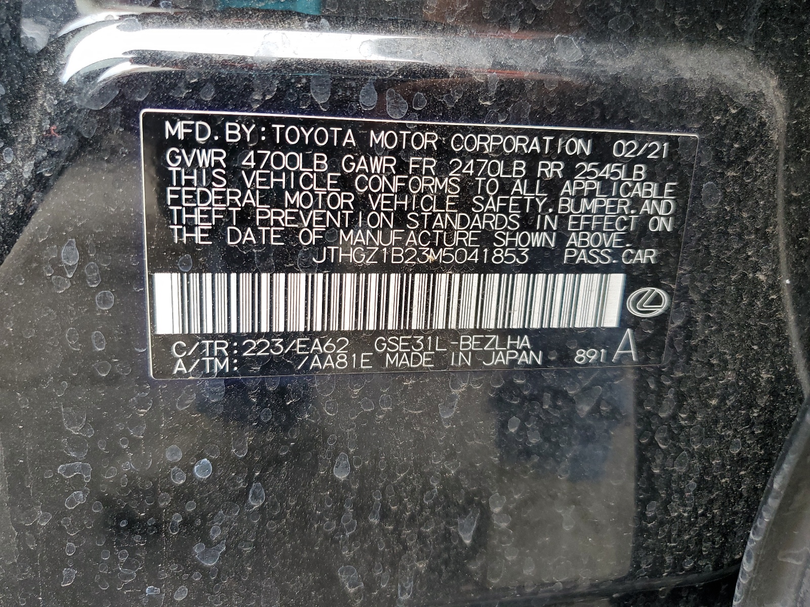 JTHGZ1B23M5041853 2021 Lexus Is 350 F-Sport