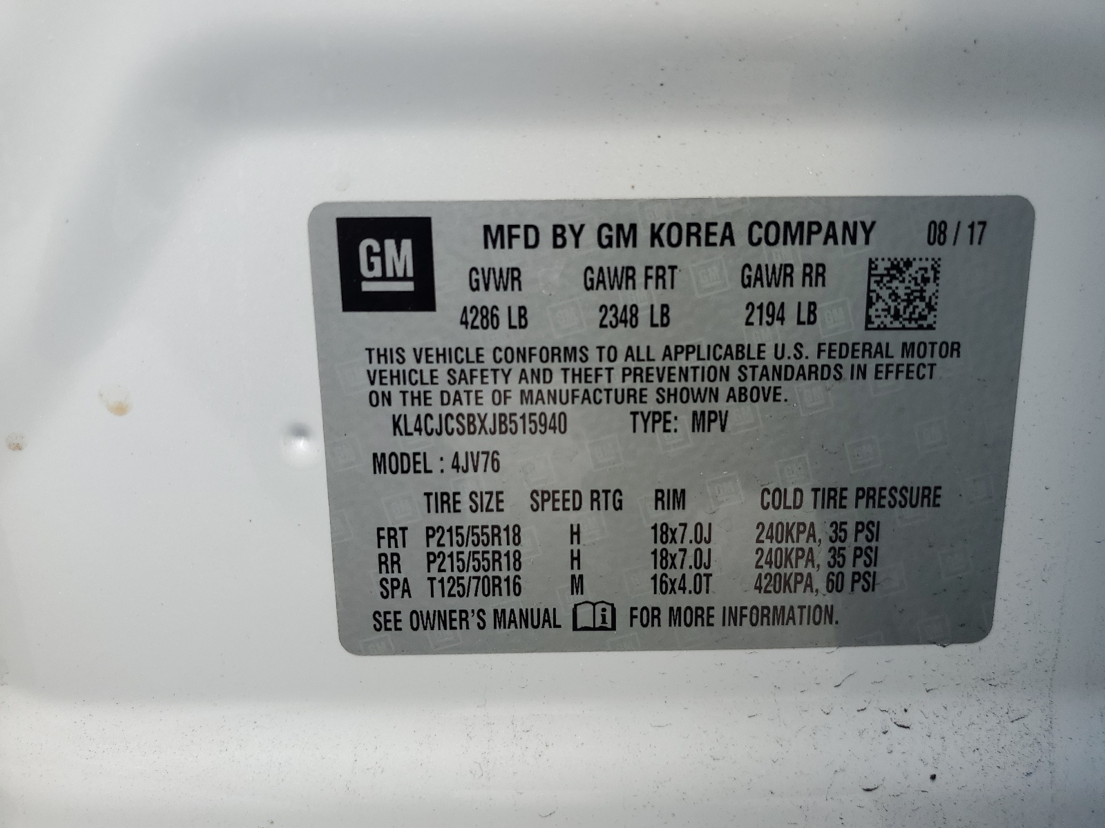 KL4CJCSBXJB515940 2018 Buick Encore Essence