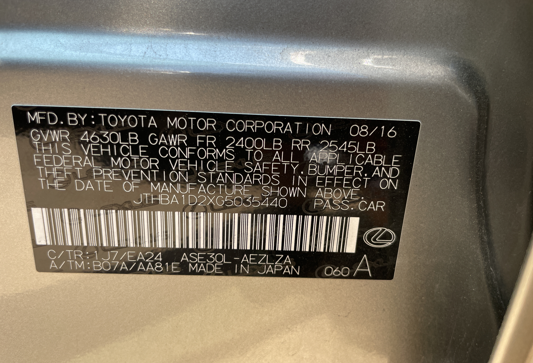 JTHBA1D2XG5035440 2016 Lexus Is 200T