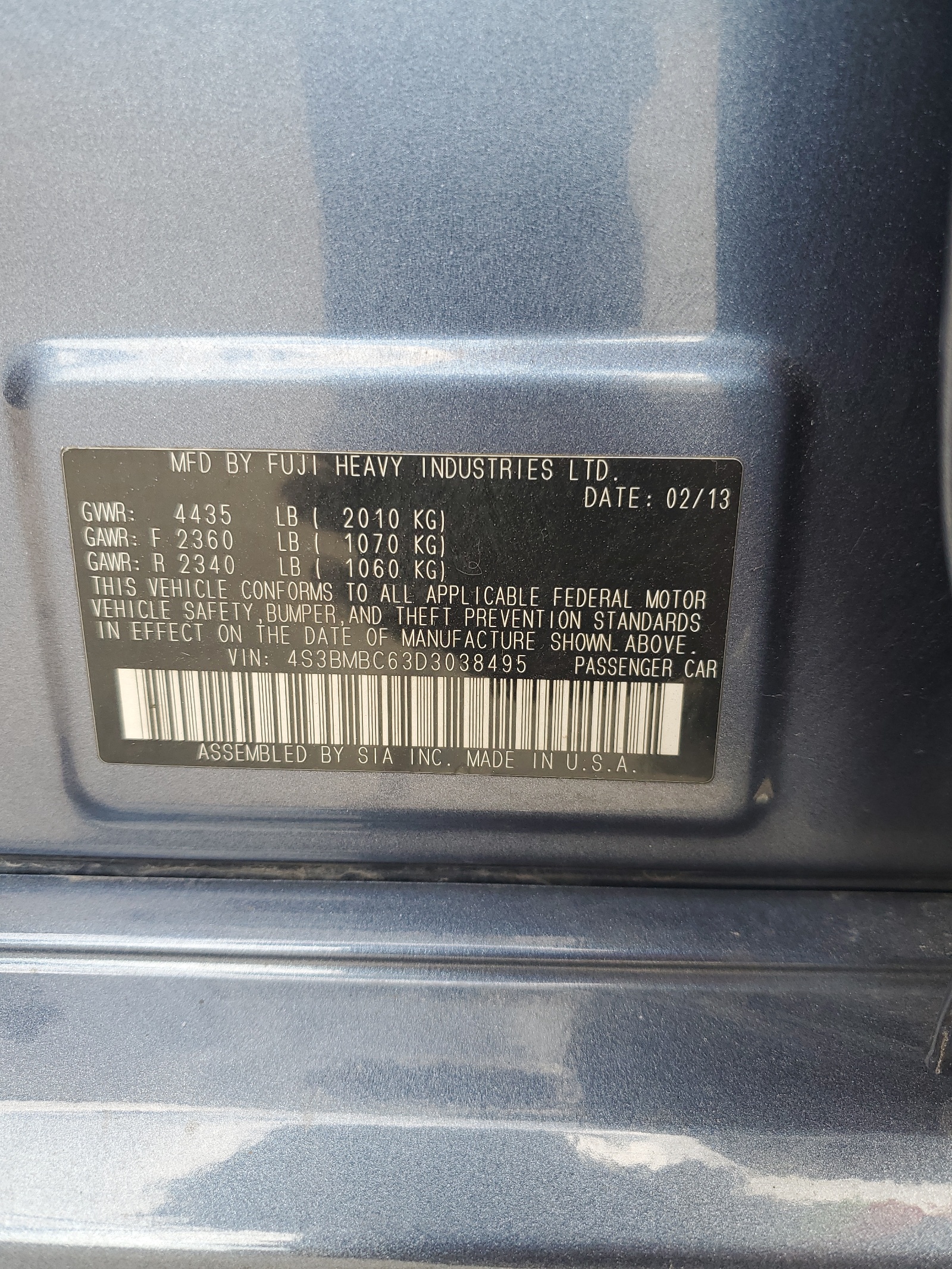 4S3BMBC63D3038495 2013 Subaru Legacy 2.5I Premium