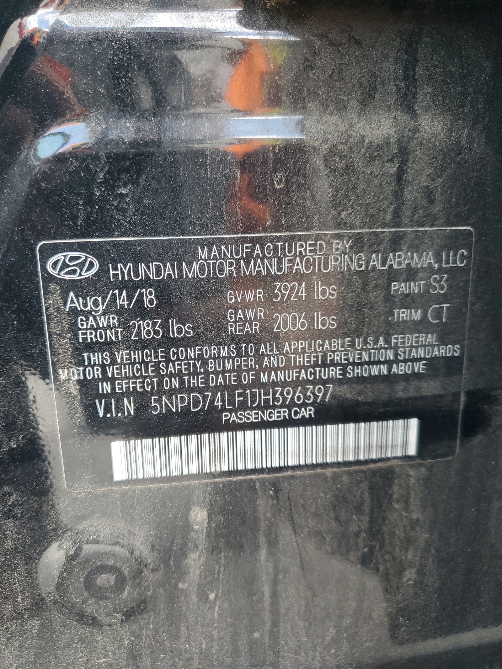 5NPD74LF1JH396397 2018 Hyundai Elantra Se