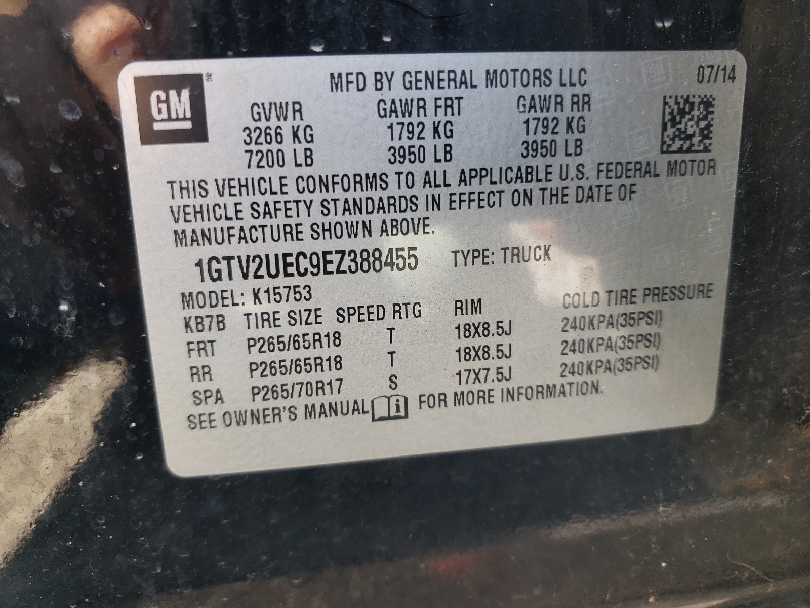 1GTV2UEC9EZ388455 2014 GMC Sierra K1500 Sle