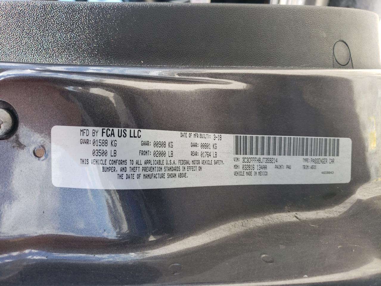 2018 Fiat 500 Abarth VIN: 3C3CFFFH8JT359214 Lot: 61527374