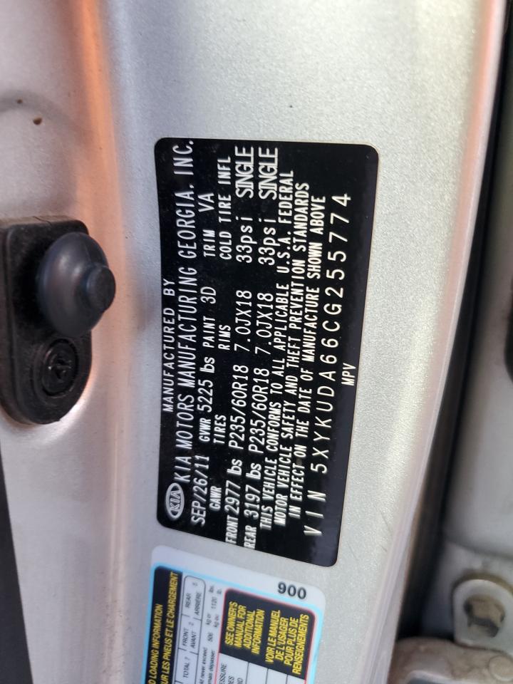 2012 Kia Sorento Ex VIN: 5XYKUDA66CG255774 Lot: 63150374