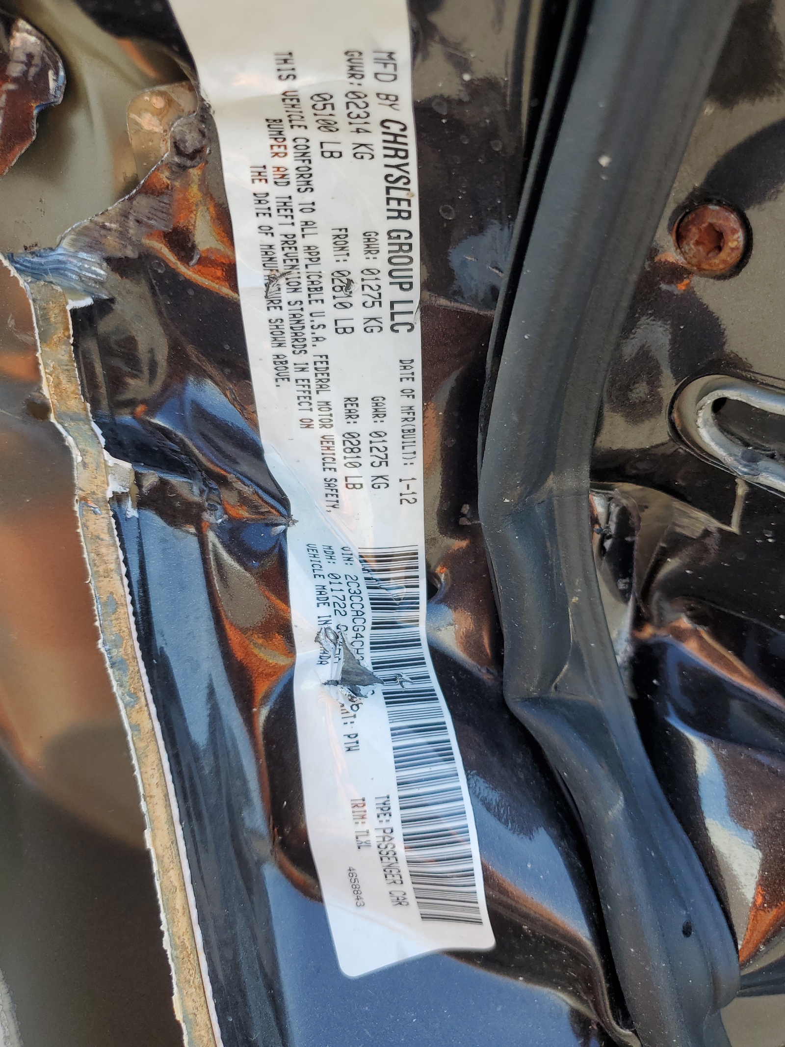 2C3CCACG4CH201066 2012 Chrysler 300 Limited