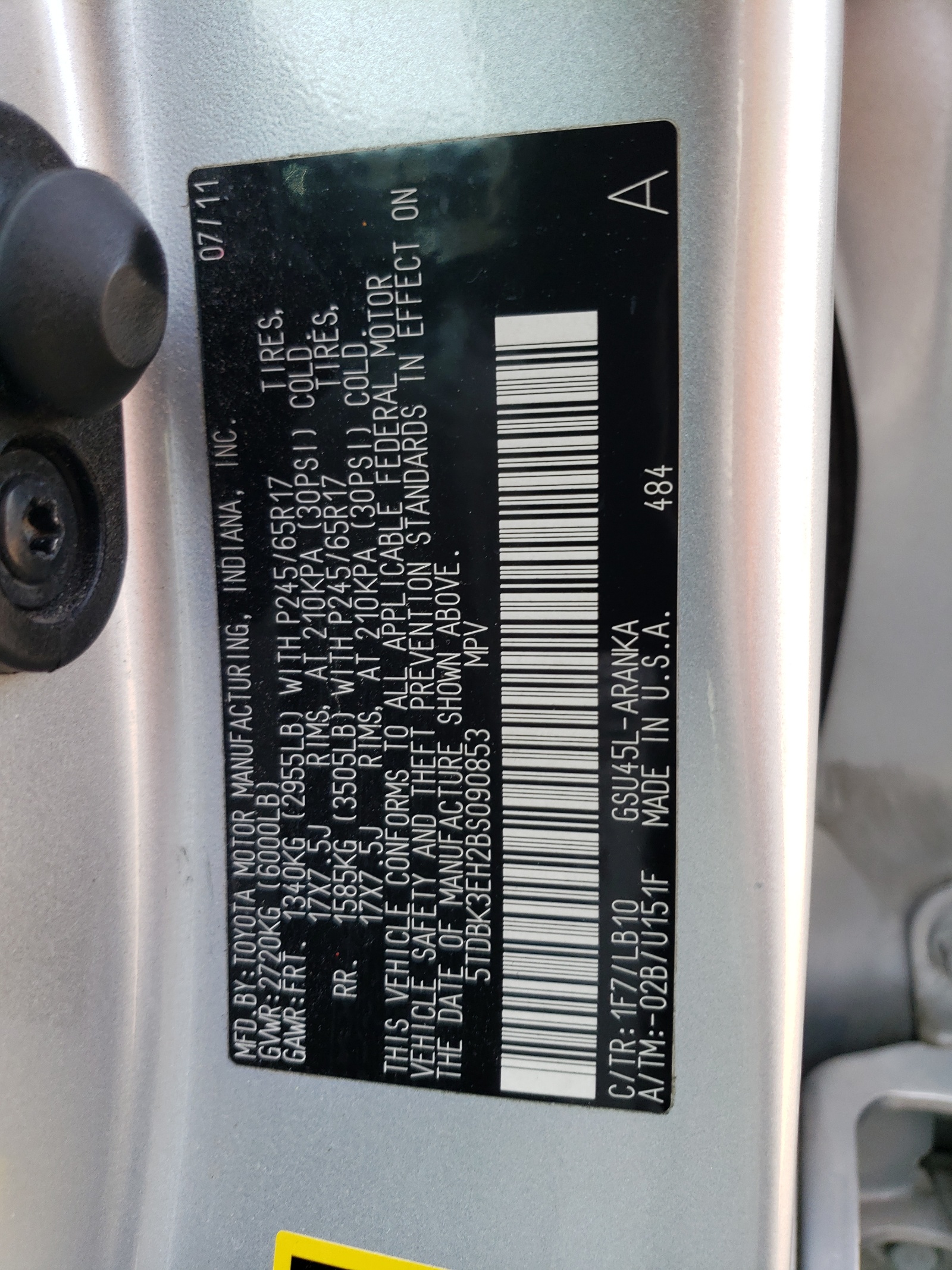 5TDBK3EH2BS090853 2011 Toyota Highlander Base