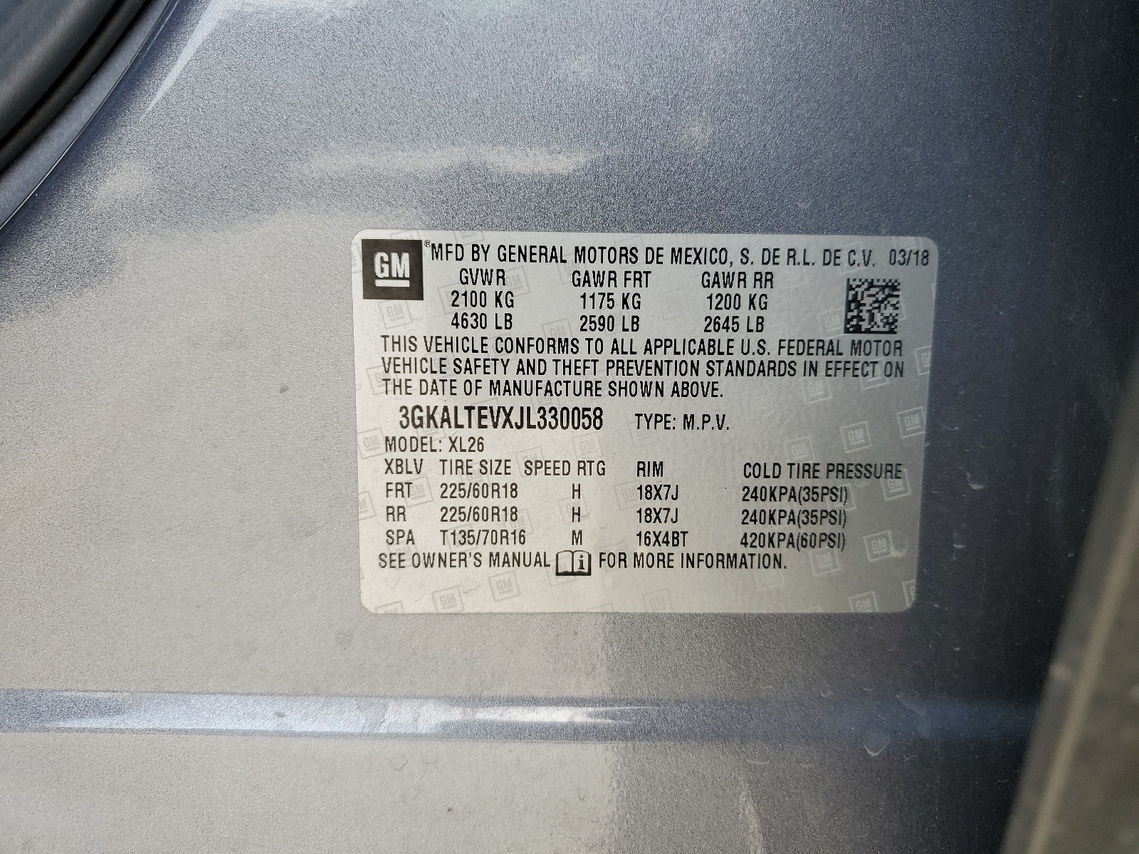 3GKALTEVXJL330058 2018 GMC Terrain Sle