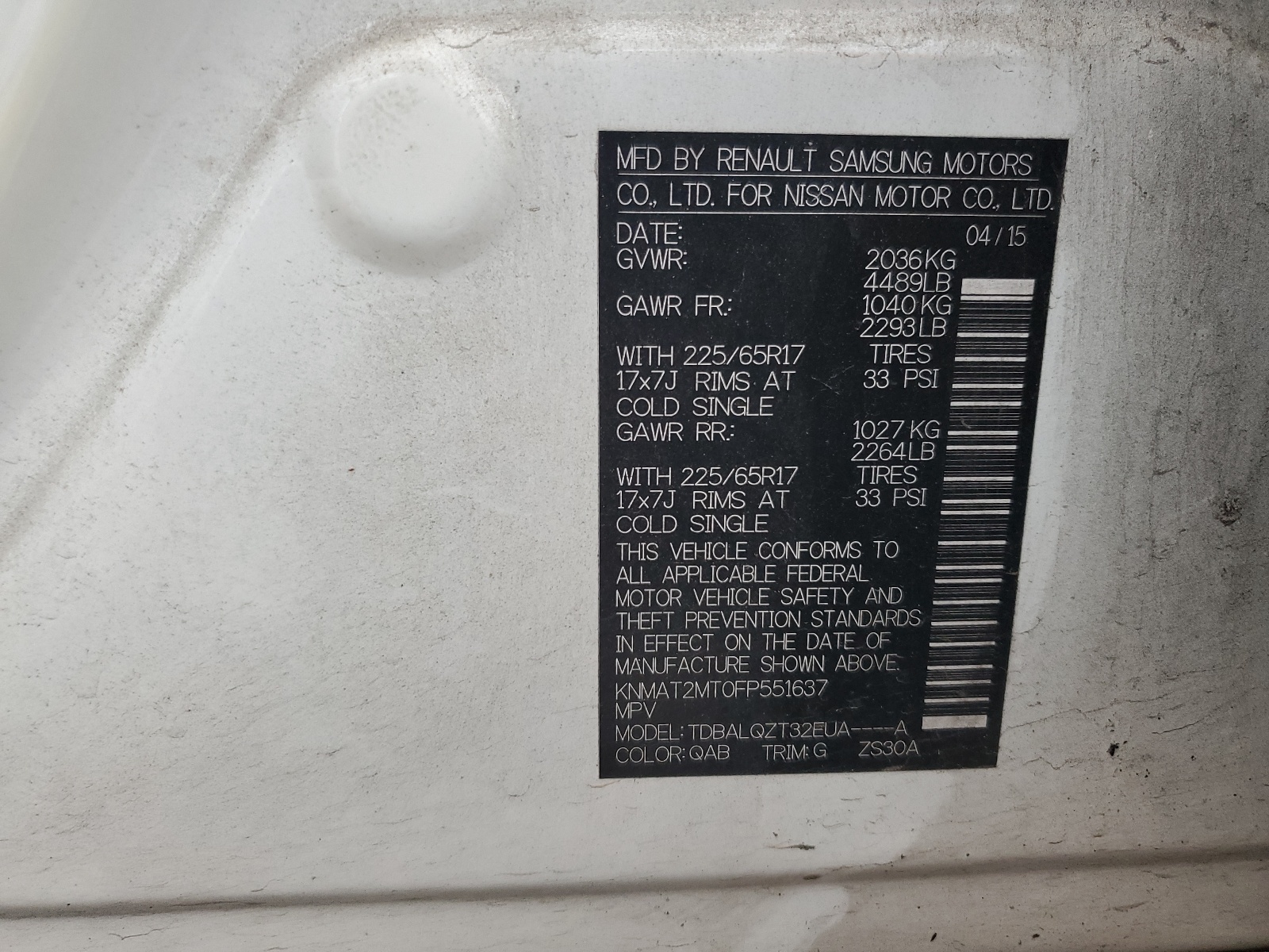 KNMAT2MT0FP551637 2015 Nissan Rogue S