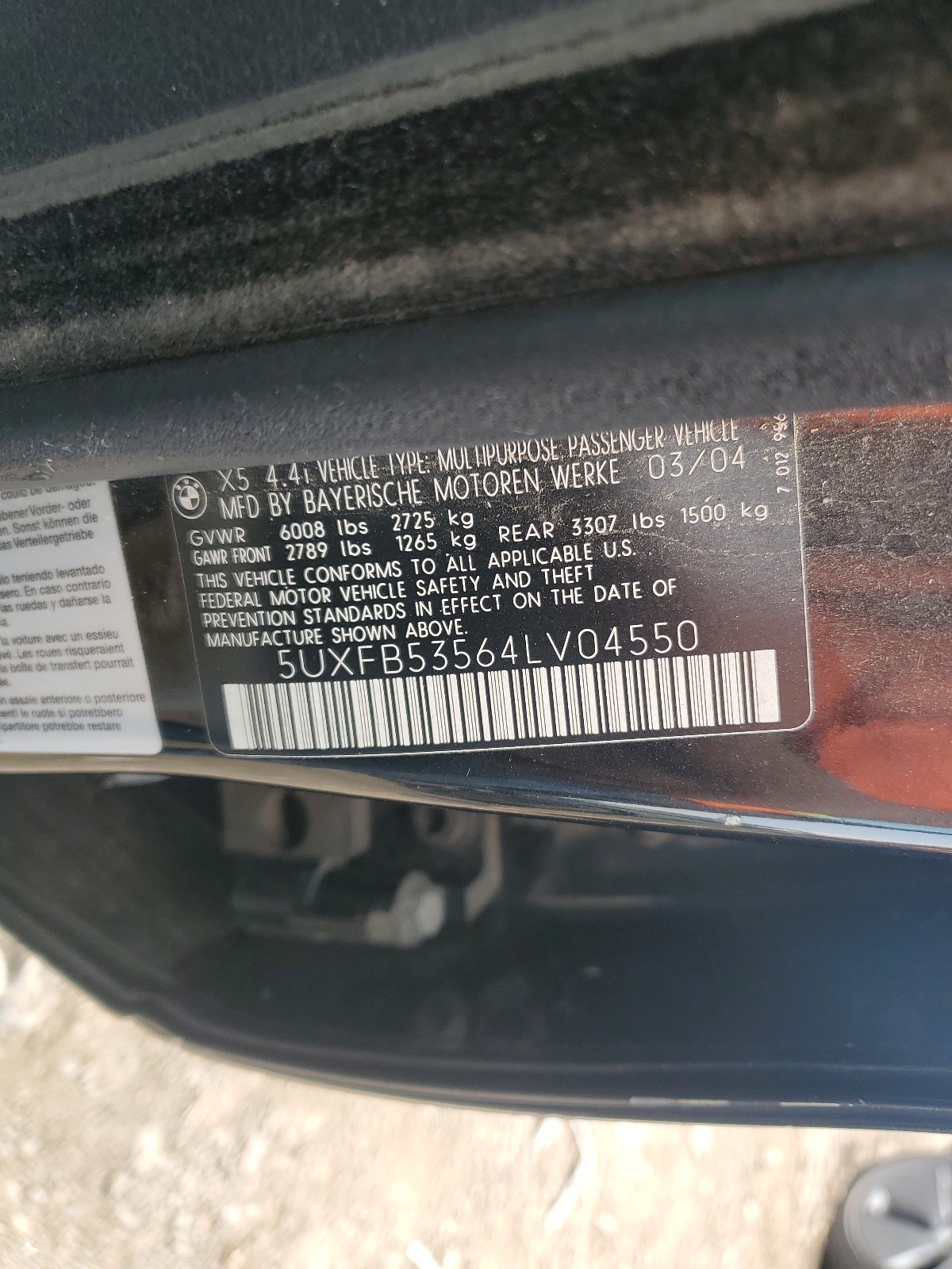 5UXFB53564LV04550 2004 BMW X5 4.4I