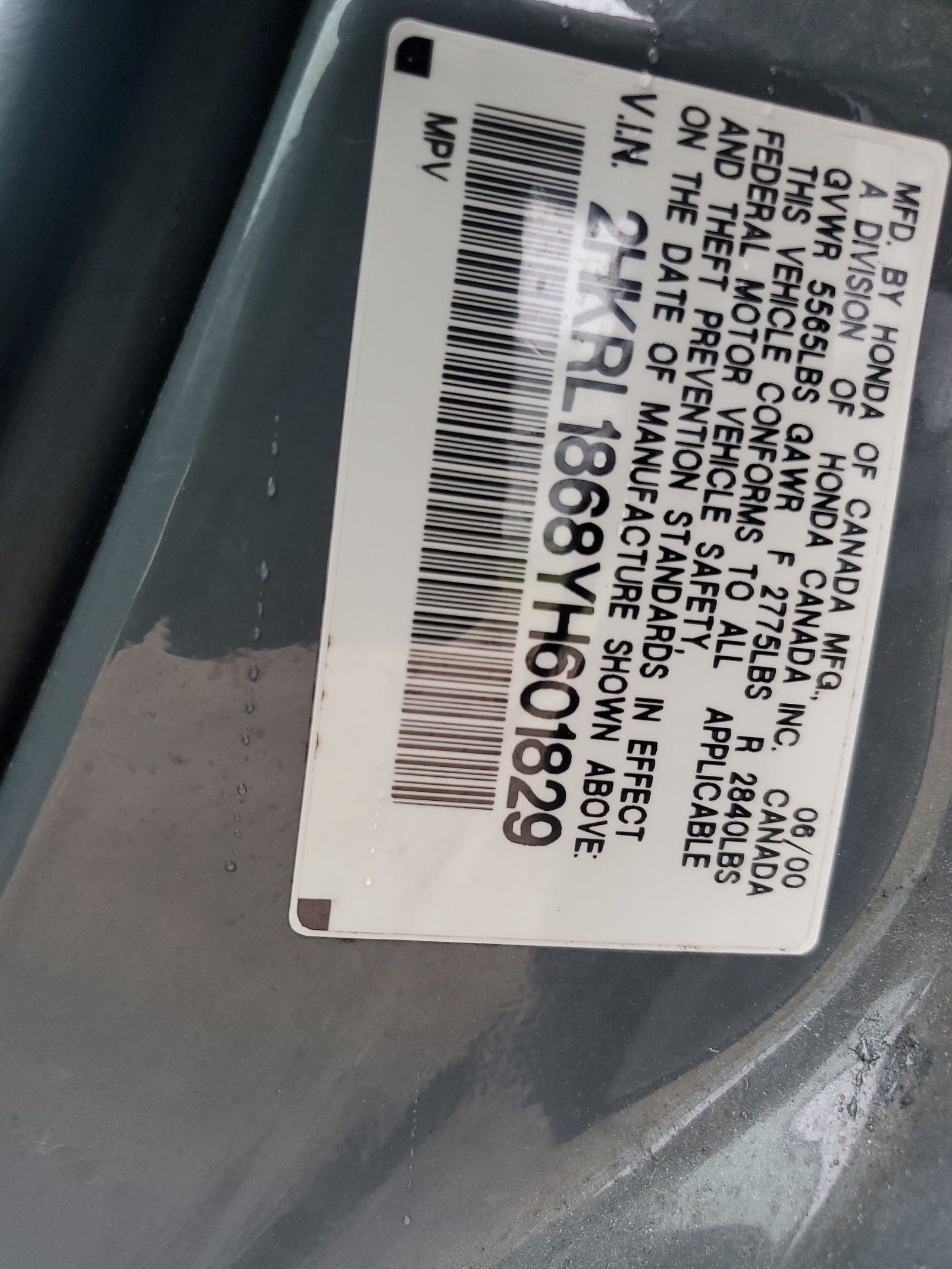 2HKRL1868YH601829 2000 Honda Odyssey Ex