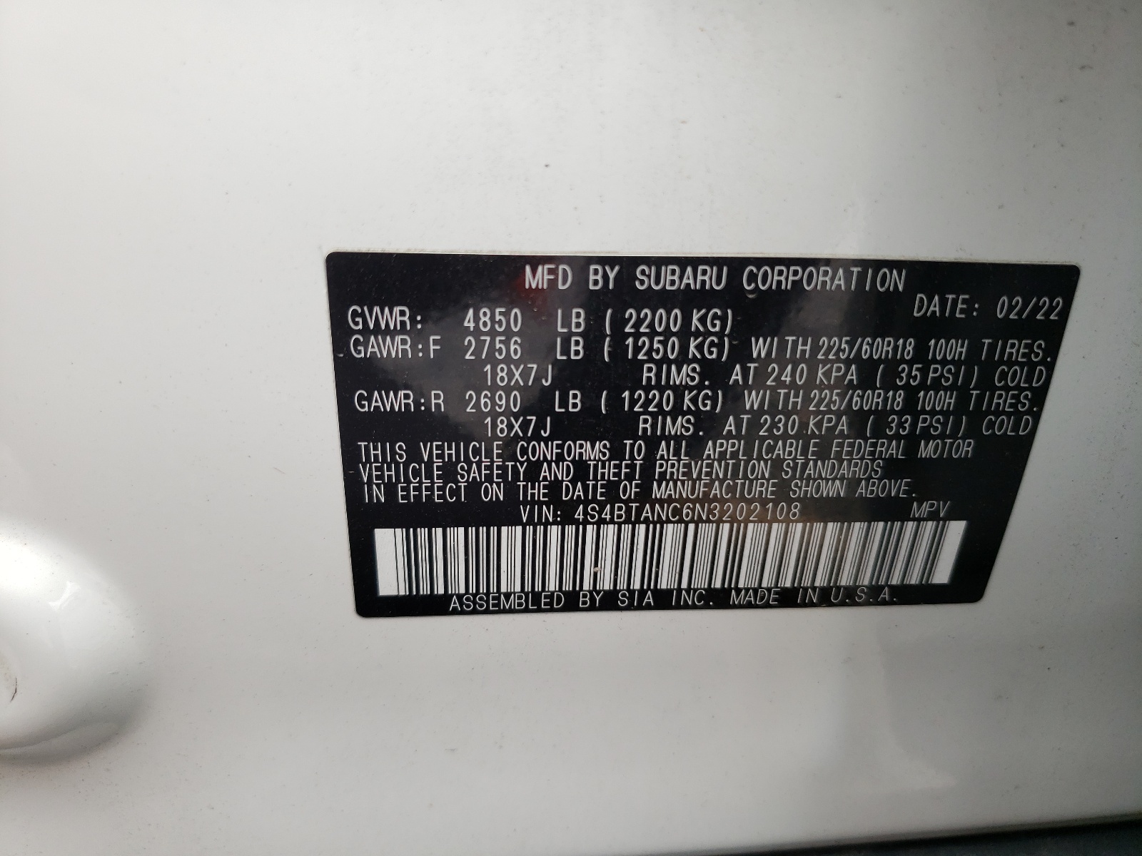 4S4BTANC6N3202108 2022 Subaru Outback Limited