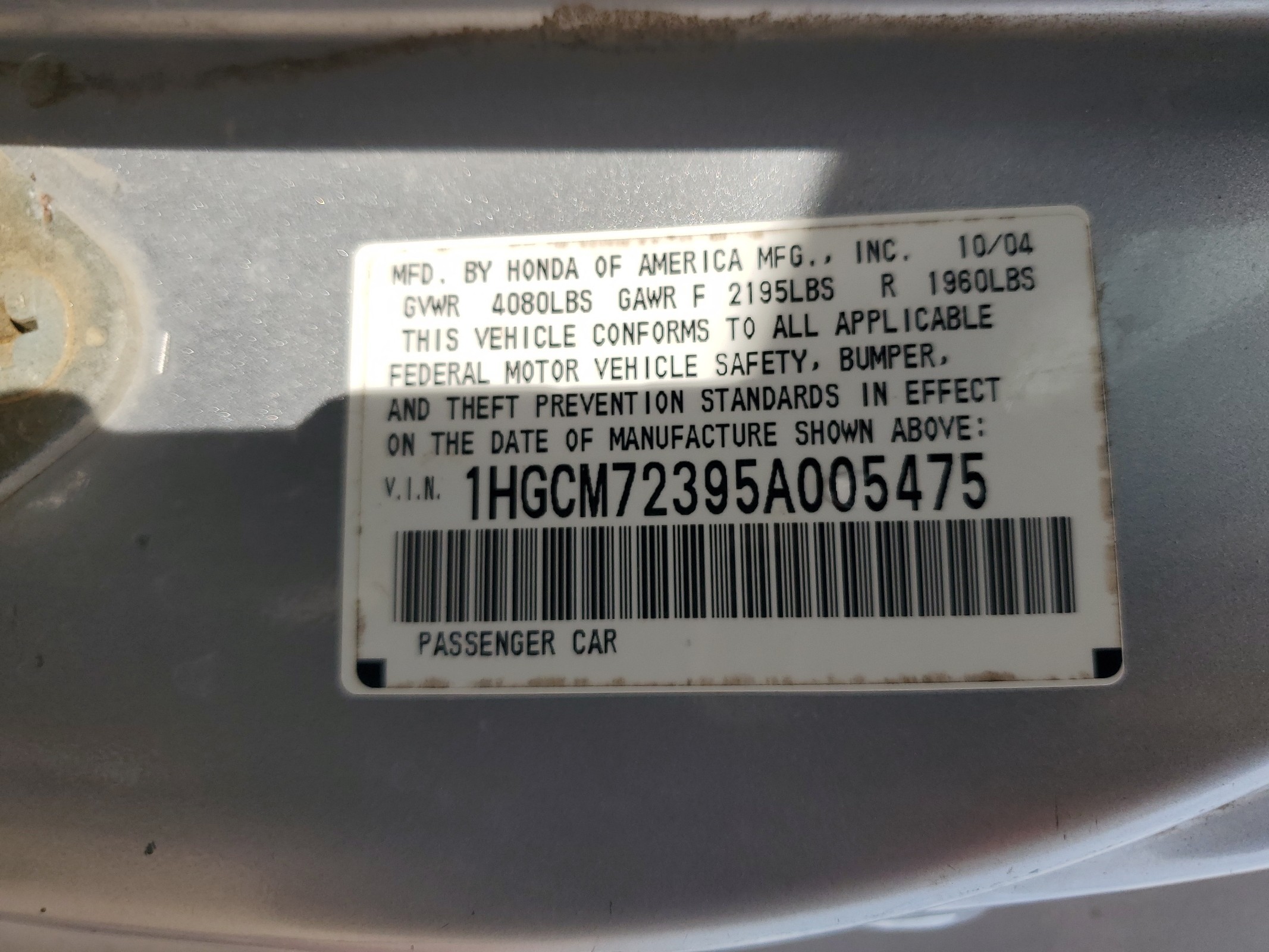 1HGCM72395A005475 2005 Honda Accord Lx