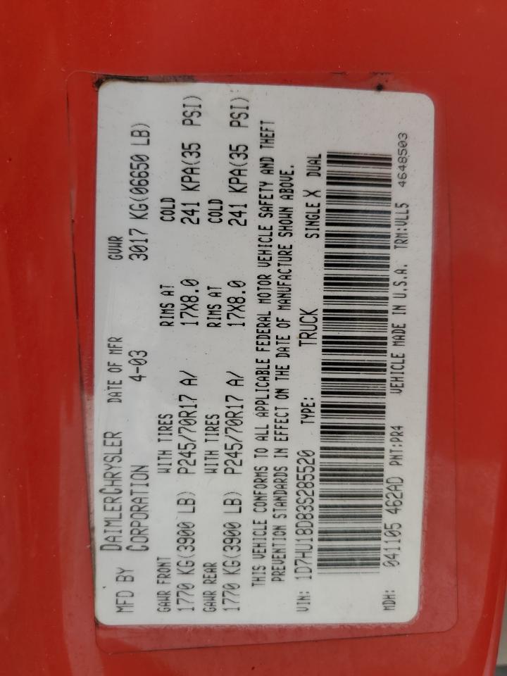 2003 Dodge Ram 1500 St VIN: 1D7HU18D83S285520 Lot: 61648564