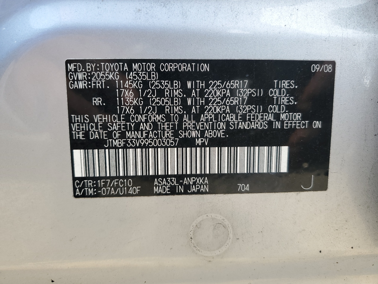 JTMBF33V995003057 2009 Toyota Rav4