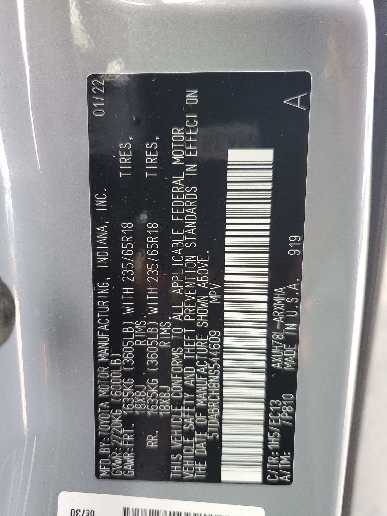 5TDABRCH8NS544609 2022 Toyota Highlander Hybrid Xle