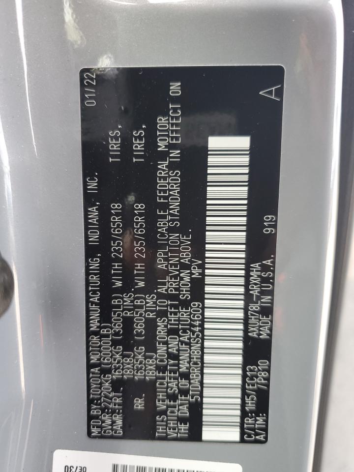 2022 Toyota Highlander Hybrid Xle VIN: 5TDABRCH8NS544609 Lot: 63460834