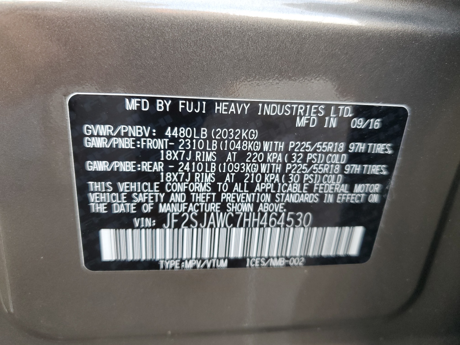 JF2SJAWC7HH464530 2017 Subaru Forester 2.5I Touring