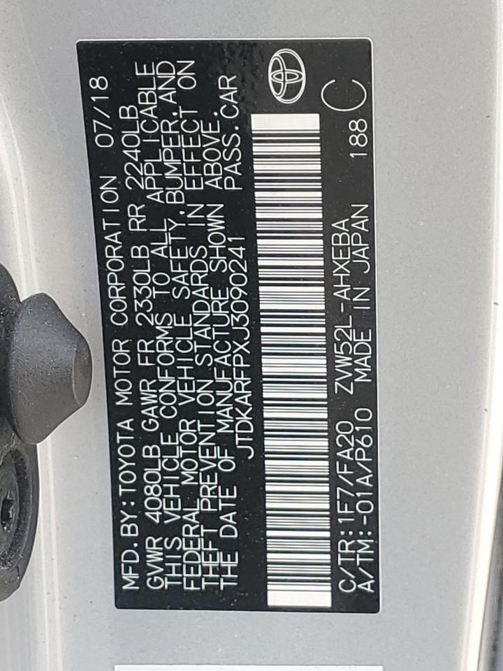 2018 Toyota Prius Prime VIN: JTDKARFPXJ3090241 Lot: 65496764