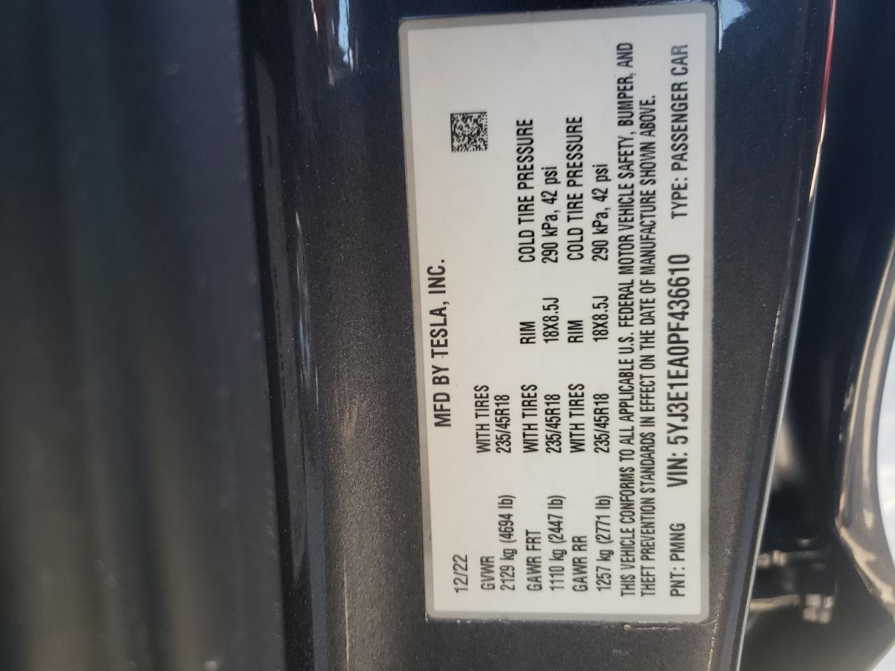 5YJ3E1EA0PF436610 2023 Tesla Model 3