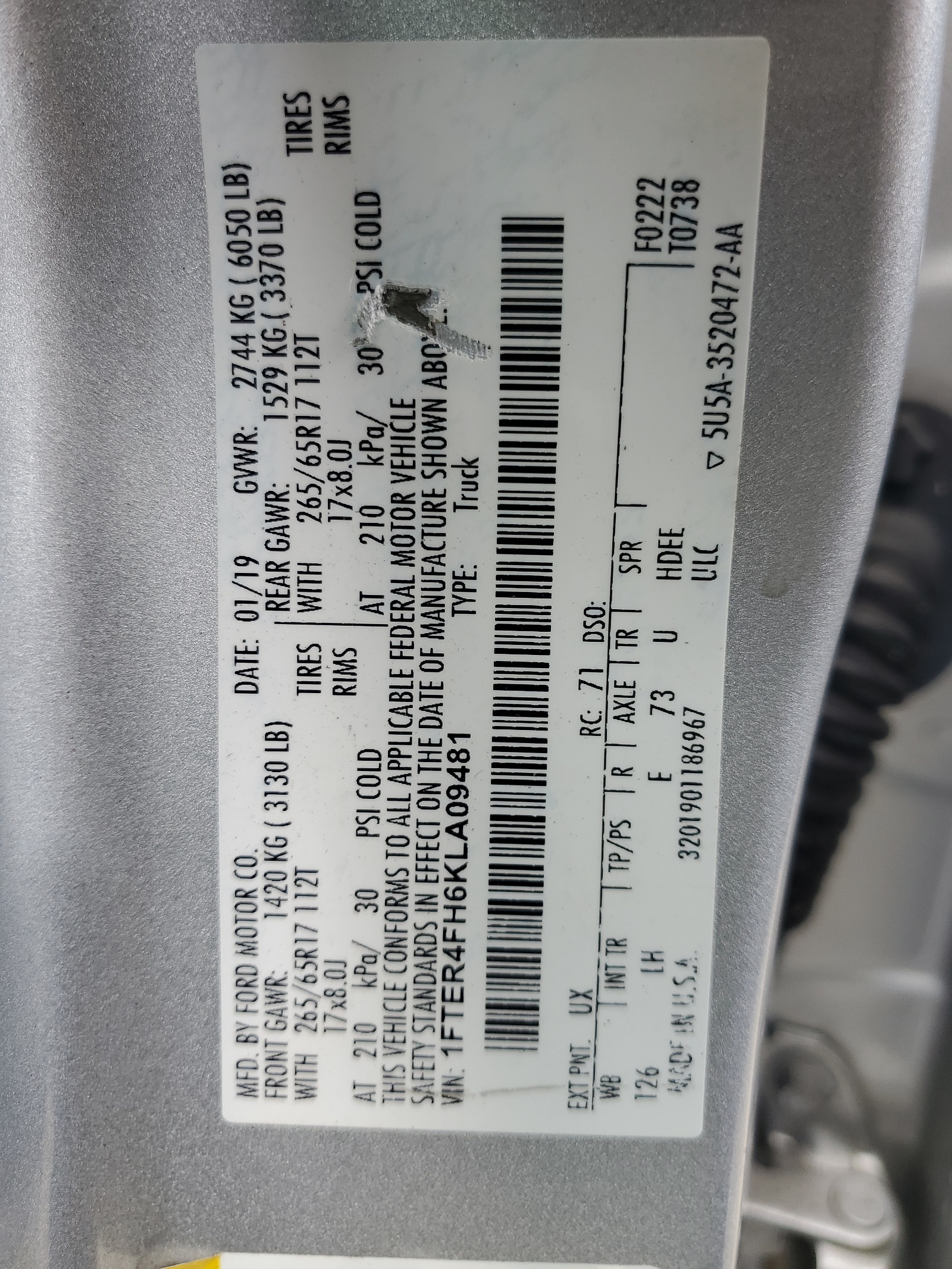 1FTER4FH6KLA09481 2019 Ford Ranger Xl