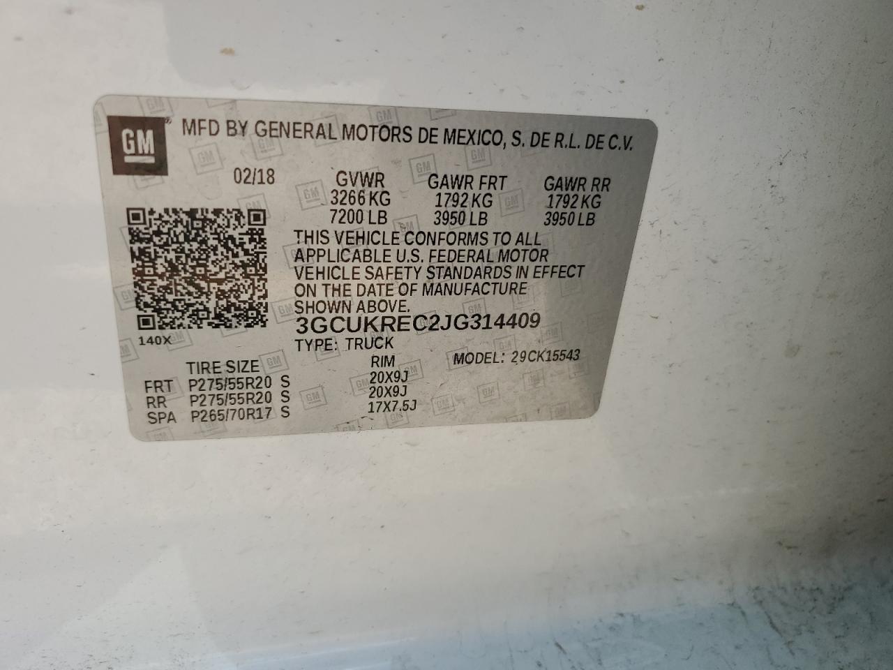 3GCUKREC2JG314409 2018 Chevrolet Silverado K1500 Lt