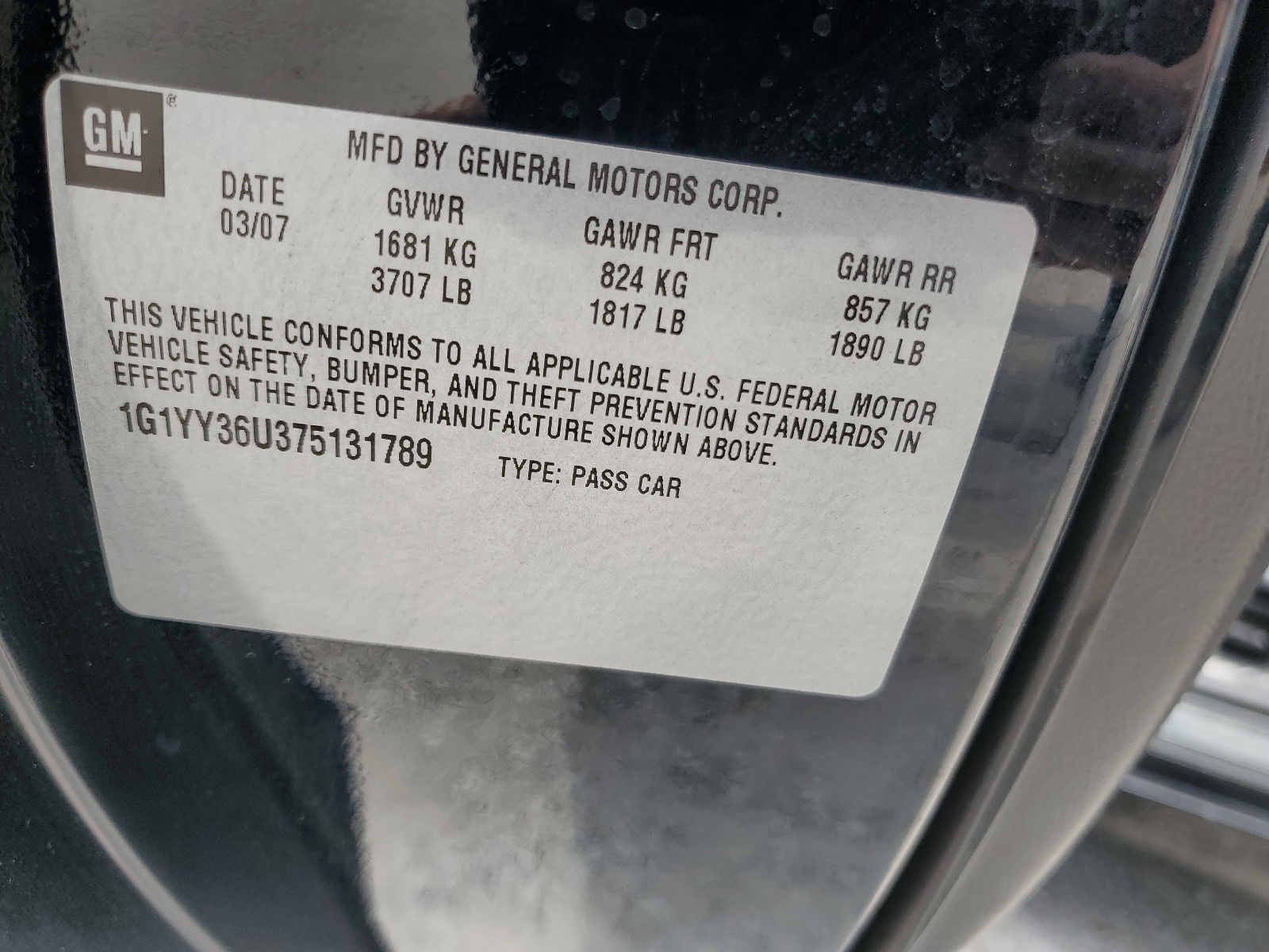 1G1YY36U375131789 2007 Chevrolet Corvette