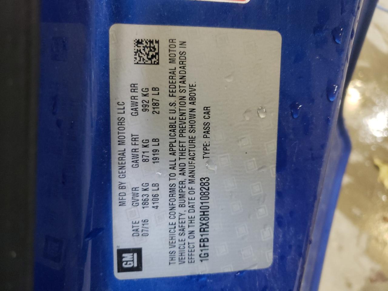 2017 Chevrolet Camaro Lt VIN: 1G1FB1RX8H0108283 Lot: 61347754