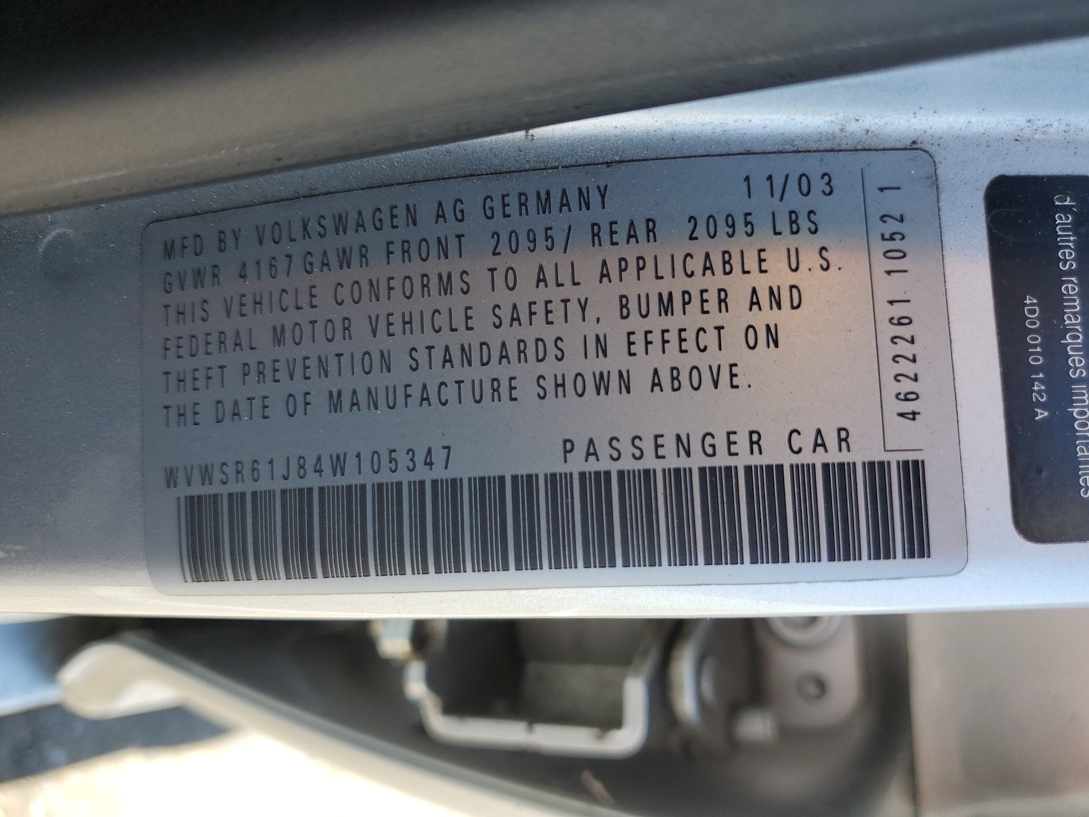 WVWSR61J84W105347 2004 Volkswagen Jetta Gls Tdi