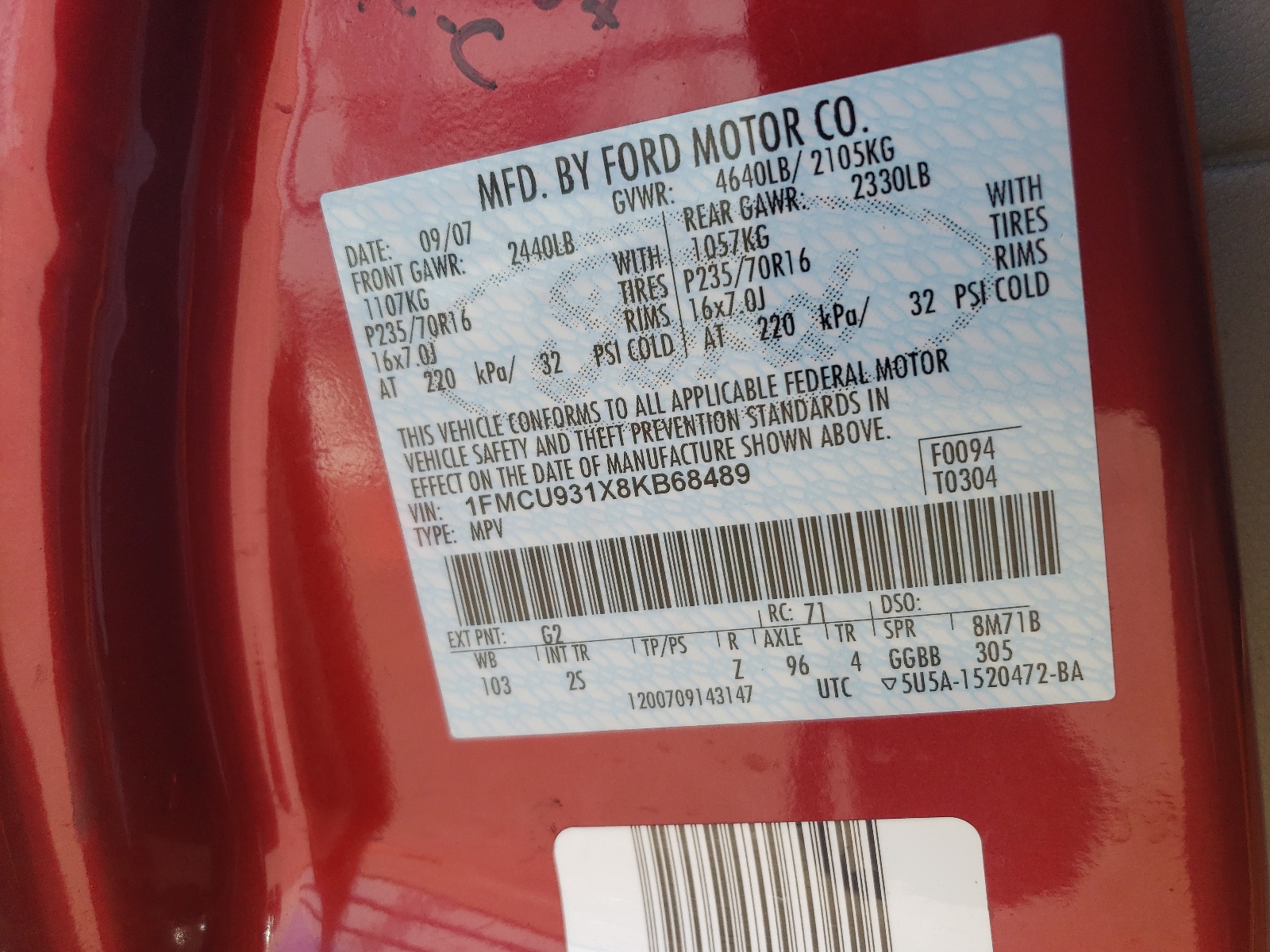 1FMCU931X8KB68489 2008 Ford Escape Xlt