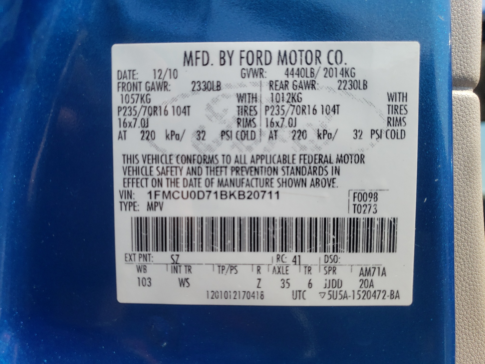 1FMCU0D71BKB20711 2011 Ford Escape Xlt