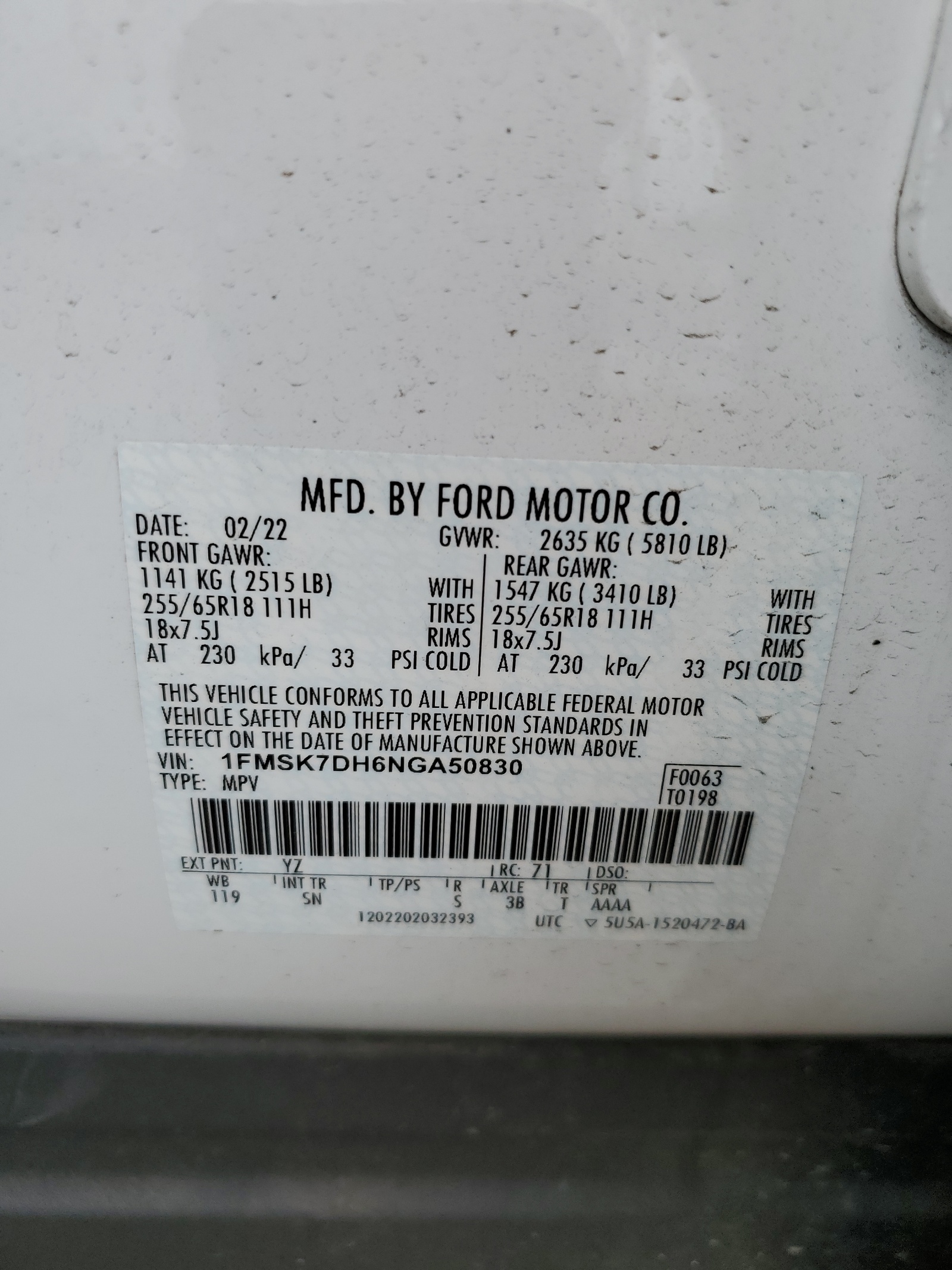 1FMSK7DH6NGA50830 2022 Ford Explorer Xlt