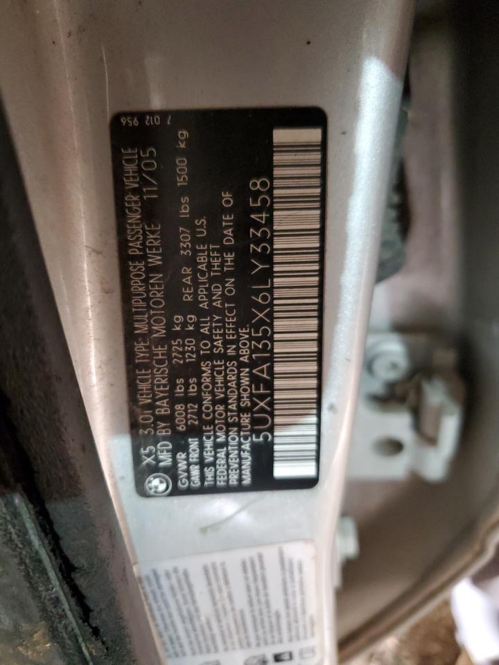 2006 BMW X5 3.0I VIN: 5UXFA135X6LY33458 Lot: 62948454