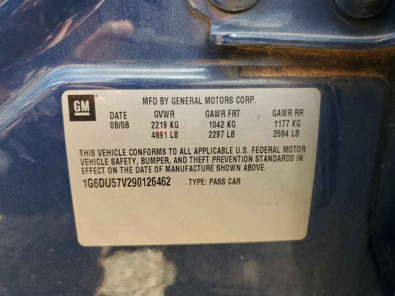 2009 Cadillac Cts Hi Feature V6 VIN: 1G6DU57V290126462 Lot: 61608344