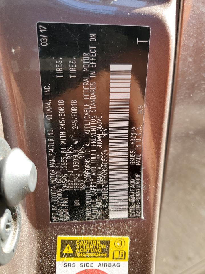 2017 Toyota Highlander Le VIN: 5TDBZRFHXHS405324 Lot: 61552254